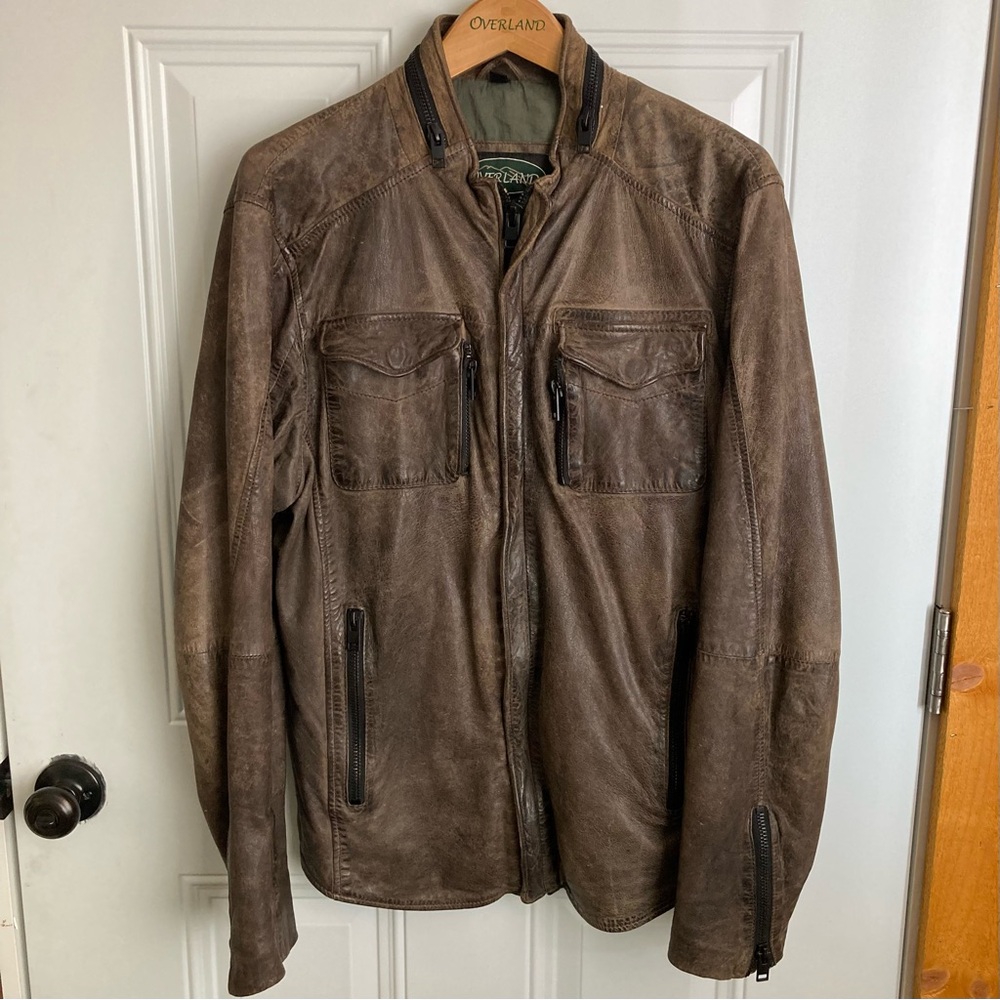 Men’s Brown Leather Zipper Jacket by Overland